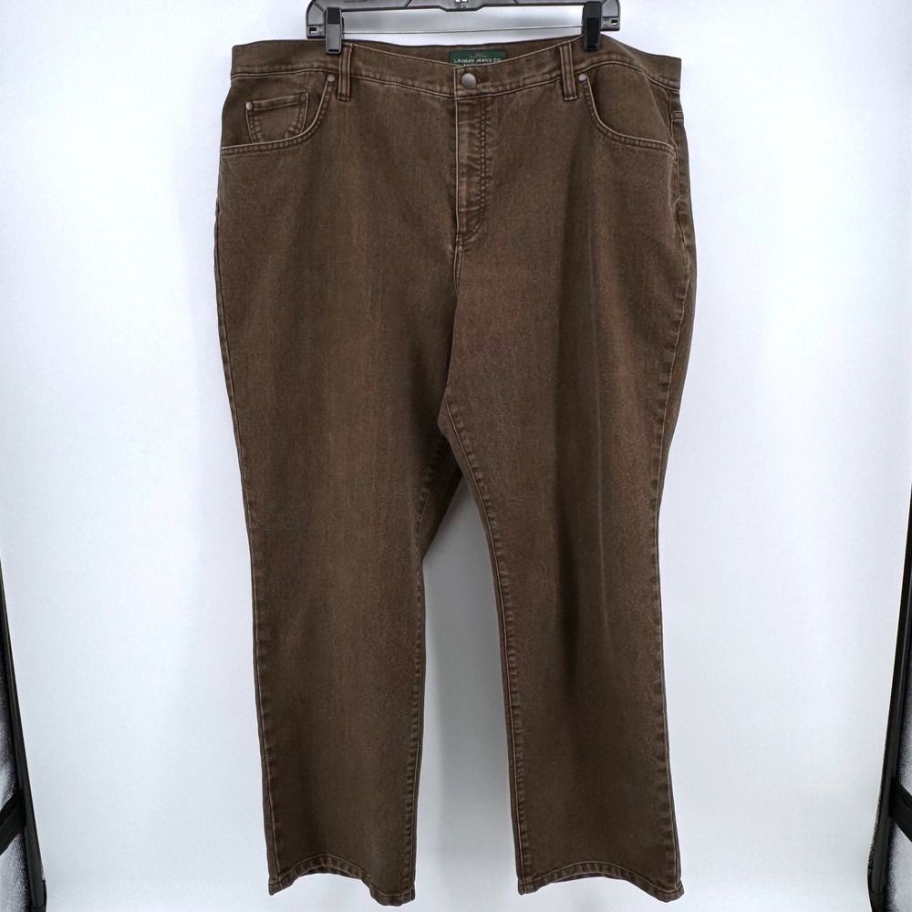 Ralph Lauren Jean Co Women 22W Brown Classic Straight Leg Jean High Rise Stretch - Picture 2 of 8